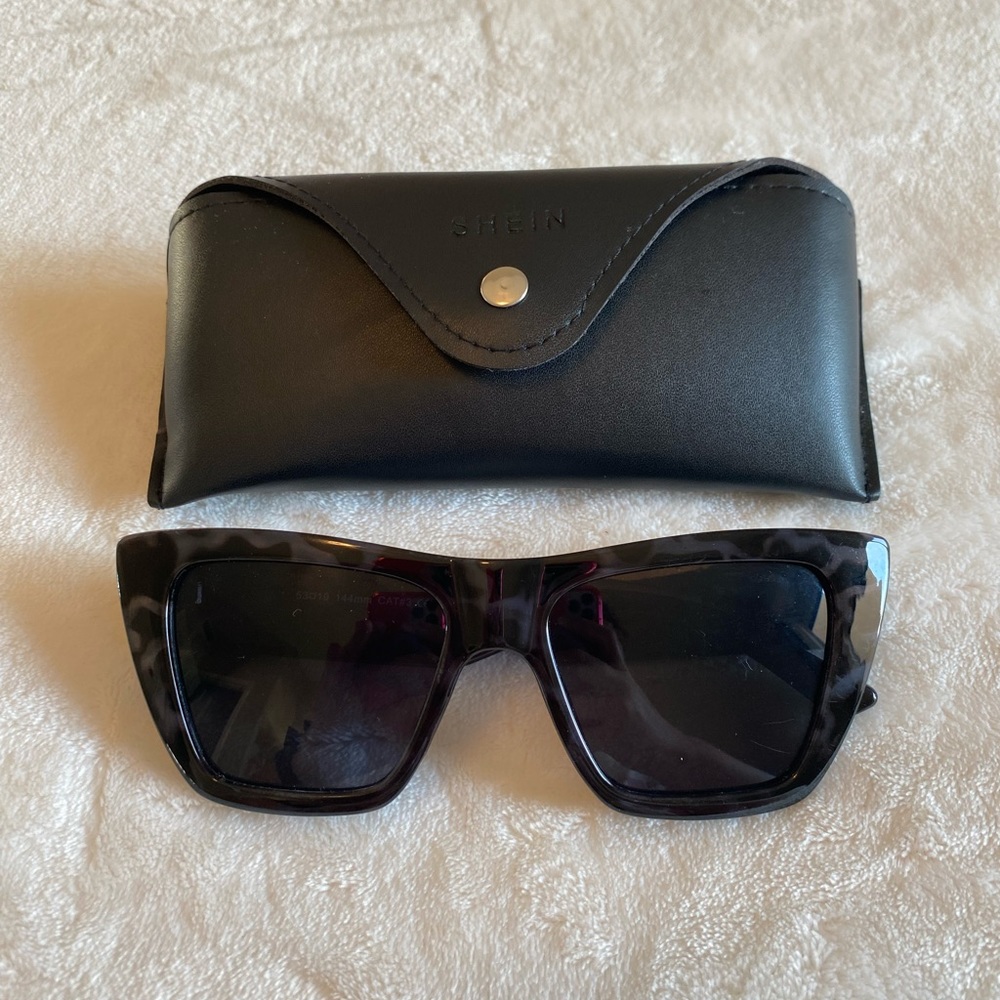 Large Chunky Square Gray & Black Turtle Sunglasses